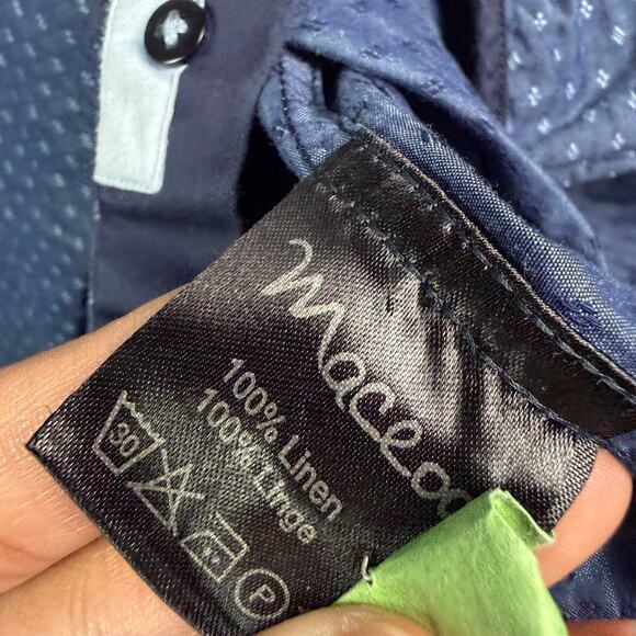 Maceoo Shirt Mens 2XL 6 Blue Button Up Long Sleeve 100% Linen Jacquard Geometric - Picture 4 of 10